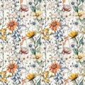 Seamless pattern design of vintage wildflowers - Generative AI