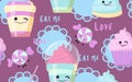 Seamless pattern desserts characters for kids cafe