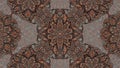 Seamless pattern of detailed brown and orange mandalas with paisley elements on a textured background Royalty Free Stock Photo