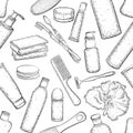 Seamless pattern with detailed sketch of elements for bath