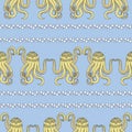 Seamless pattern with devilfish. Yellow octopus of a Zen Tangle.