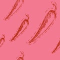 Seamless pattern with diagonal chilli peppers on pink background