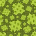 Seamless pattern with diagonal lattices of different sizes, small cells, on a green isolated background.
