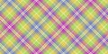 Seamless pattern of diagonal tartan ornament for textile texture yellow-green background with pink and blue stripes Royalty Free Stock Photo