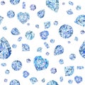 Seamless pattern with diamond. jewelry watercolor background. crystals illustration.
