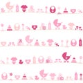 Seamless Pattern Different Baby Icons Girl Pink