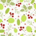 Seamless pattern with different berries. Vector background with summer leaves, gooseberry. Colorful illustration Royalty Free Stock Photo