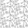 Seamless pattern with different bows, ribbons, clothes buttons. Cute fun simple abstract vector background, texture