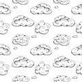 Seamless pattern with different clouds isolated o nwhite background. Hand drawn vector illustration in realistic style. Light sky