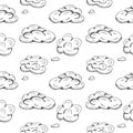 Seamless pattern with different clouds isolated o nwhite background. Hand drawn vector illustration in realistic style. Light sky Royalty Free Stock Photo
