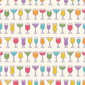 Seamless Pattern with DIfferent Cocktails in Rows.