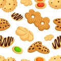 Seamless pattern with different cookies in cartoon style vector illustration on white background web site page and mobile app desi