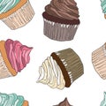 Seamless pattern with different cupcakes.