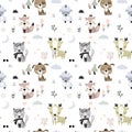 Seamless pattern with different cute animals. Doodle texture template with adorable domestic and wild animals in scandinavian Royalty Free Stock Photo