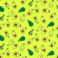 Seamless pattern with different cute avocados.