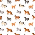 Seamless pattern of different cute little horses. Repeatable background with various childish pony. Charming funny