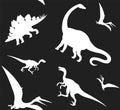 Seamless pattern of different dinosaur silhouette