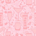 Seamless pattern with different drinks and decoration elements