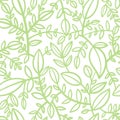 Seamless pattern with different eaves on white background. Vector print with plants.