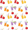 Seamless Pattern with Different Fresh Fruit Juices