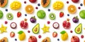 Seamless pattern of different fruits and berries, flat lay, top view Royalty Free Stock Photo