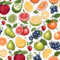 Seamless pattern with different fruits and berries. Vector illustration Royalty Free Stock Photo