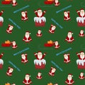 Seamless pattern with different funny Santa claus. Vector