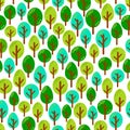 Seamless pattern of different green mint trees in forest. Vector Royalty Free Stock Photo