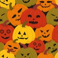 Seamless pattern of different Halloween pumpkins