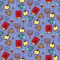 Seamless pattern with different jewish elements