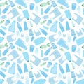 Seamless pattern with different kind of plastic garbage, ocean pollution with trash, lttle fishes, eco problem