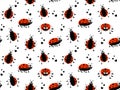 Seamless pattern with different ladybugs and hearts on a transparent background. Vector for printing Royalty Free Stock Photo