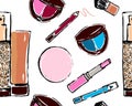 Seamless pattern of different make-up tools. Vector illustration