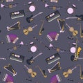 Seamless pattern with different music instruments. Royalty Free Stock Photo