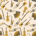 Seamless pattern with different music instruments. Royalty Free Stock Photo