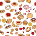 Seamless pattern with different pastry.