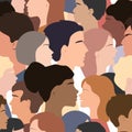 Seamless pattern of different people profile heads. Humans of different gender, ethnicity, and color. Vector background Royalty Free Stock Photo