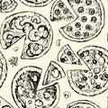 Seamless pattern with different pizza slices