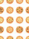 Seamless pattern with different pizza. Vector background. Cartoon stylized