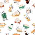 Seamless pattern with different probiotics food.