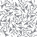 Seamless pattern with different silhouettes of branches, leaves