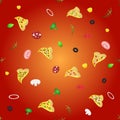 Seamless pattern with different slices of pizza and ingredients Royalty Free Stock Photo