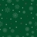 Seamless pattern - different snowflakes on a green background.