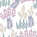 Seamless pattern of different types of field grasses and branches. Plant ornament of simple botanical elements. Concept of ecology Royalty Free Stock Photo