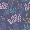 Seamless pattern of different types of field grasses and branches. Plant ornament of simple botanical elements. Concept of ecology Royalty Free Stock Photo
