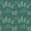 Seamless pattern of different types of field grasses and branches. Plant ornament of simple botanical elements. Concept of ecology Royalty Free Stock Photo