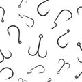 Seamless pattern with different types of fishing hooks on white background. Fishing texture. Flat design. Vector illustration Royalty Free Stock Photo