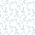 Seamless pattern with different types of fishing hooks on white background. Fishing texture. Flat design. Vector illustration Royalty Free Stock Photo