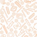 Seamless pattern with different types of Italian pasta.