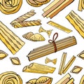 Seamless pattern with different types of pasta Royalty Free Stock Photo